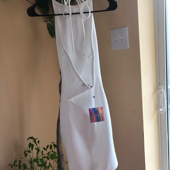 Scuba 90s Neck Tassel White Bodycon Dress NWT - Picture 6 of 6